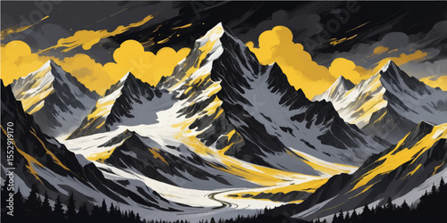 A vibrant vector illustration of fire in the dark against a yellow and black background, perfect for a winter or Halloween night design element