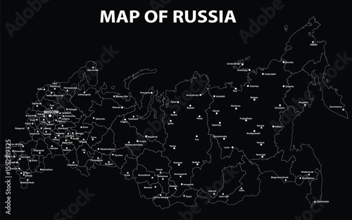 Russia Country Outline with Major Locations