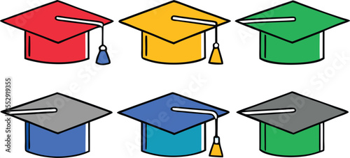 Colorful Graduation Caps A Celebration of Academic Achievement and Educational Success Representing Diverse Fields of Study and the Culmination of Hard Work and Dedication in