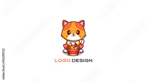 Adorable orange cat mascot logo holding a fish bowl, perfect for pet stores, animal brands, children’s products, or cartoon-themed businesses