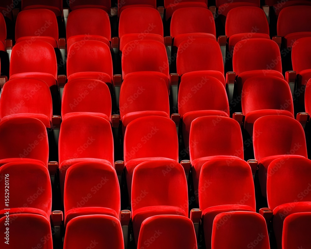 Naklejka premium Empty Red Velvet Theater Seats Rows Cinema