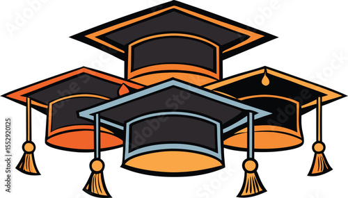 A vibrant illustration showcases a stack of graduation caps symbolizing academic achievement and the culmination of hard work perfect for educational materials and celebratory graduation