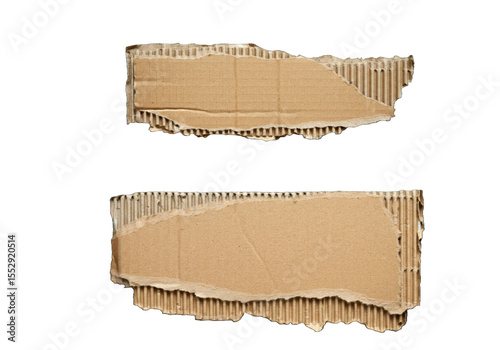 Torn Corrugated Cardboard Pieces Isolated on Black Background – Realistic Texture Strips.