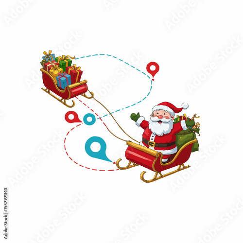 Santa Claus happily rides on a sleigh filled with presents, a festive illustration for Christmas.