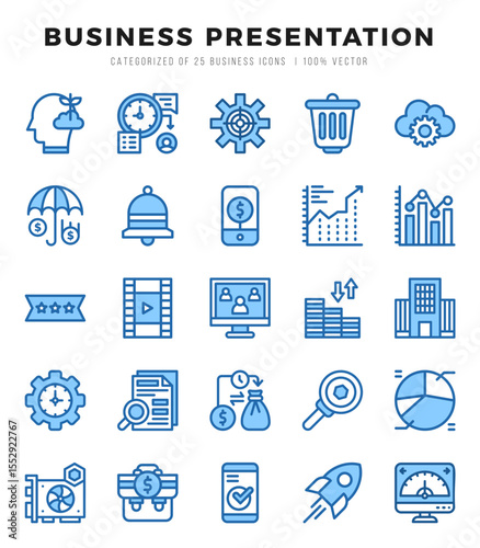Business Presentation Two Color icons collection. Two Color icons pack. Vector illustration