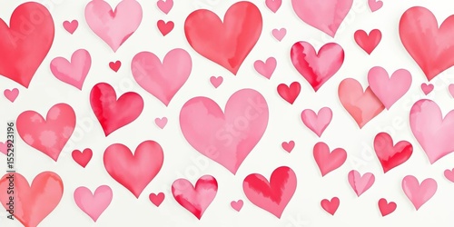 Whimsical watercolor hearts in varying shades of pink and red, perfect for Valentine's Day decor,  february,  hearts pattern