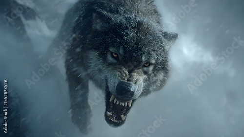 A Angry wolf with its mouth open