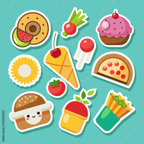 Food vector set Food stickers for kids printable 