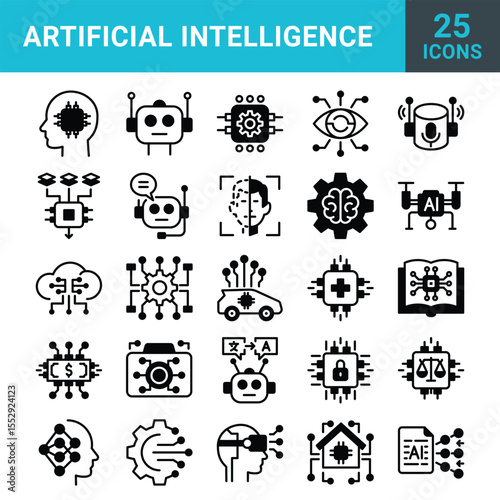 Artificial Intelligence line icons for use any project.