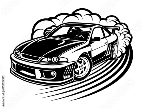 Drift Car Silhouette, Sport Car Outline Graphic