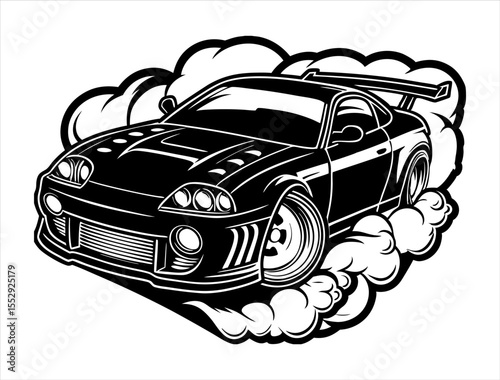 Drift Car Silhouette, Sport Car Outline Graphic