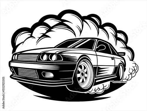 Drift Car Silhouette, Sport Car Outline Graphic