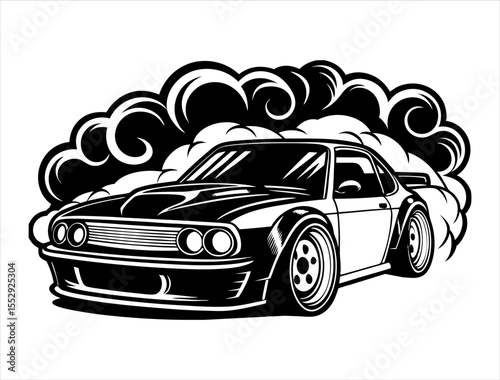 Drift Car Silhouette, Sport Car Outline Graphic