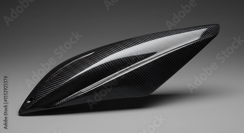 A premium studio photograph of a sleek, aerodynamic motorcycle component, likely a seat cowl or tail section, crafted from high-performance carbon fiber. 