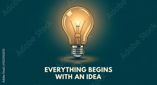 Glowing light bulb with inspirational text on dark teal background lightbulb idea