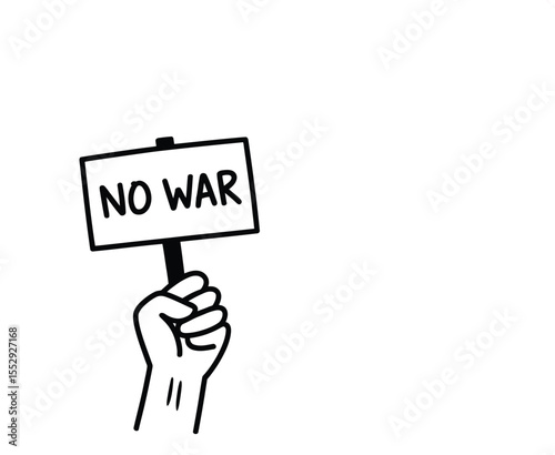 Hand Holding No War Sign Black and White Illustration
