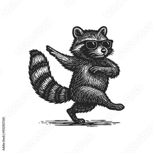 Dabbing Raccoon Vector, Cool Dancing Animal Mascot, Vintage Woodland Character Illustration
