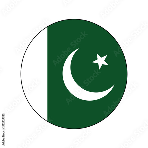 Pakistan Flag in a Circular Shape with Crescent and Star