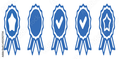Set of blue award ribbon icons. Vector badges for quality, certification, and achievement.