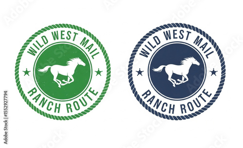 Wild West Mail Ranch Route logo emblems with horse