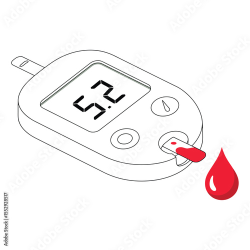 Blood Glucose Meter with Blood Drop and Test Strip
