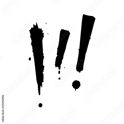 Three exclamation marks with ink splatters isolated on white background