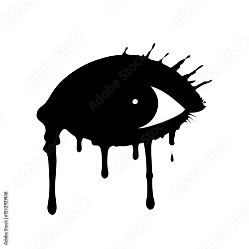 Crying eye dripping tears isolated on white background