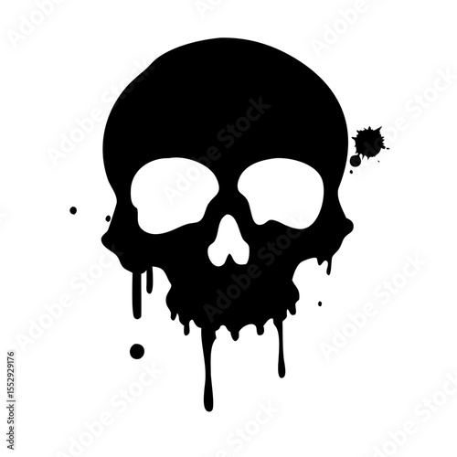 A skull silhouette with ink splatters, isolated on white background