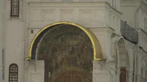 Archangel Cathedral with Russian flag on the dome on the territory of the Moscow Kremlin