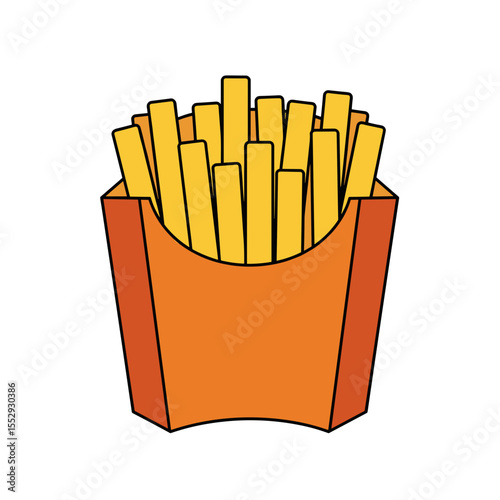Orange box of French fries with crispy fries and bold yellow fills