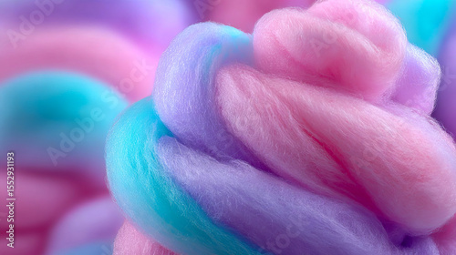 Abstract wallpaper made of cotton candy woven in layers of colorful flowers, texture on the theme of candies and sweets