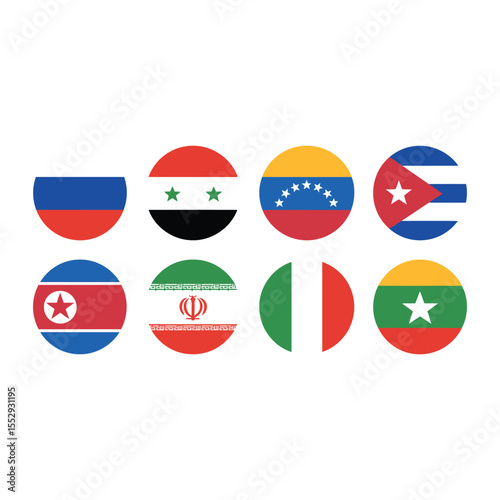 Flags of Eight Nations in Circular Shapes country Russia