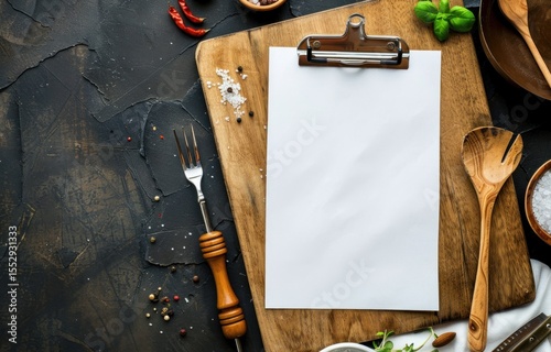 Blank Recipe Paper on a Rustic Kitchen Table