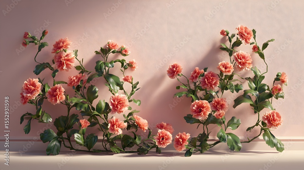 Fototapeta premium Pink Flower Vines Wall Decor Botanical Art