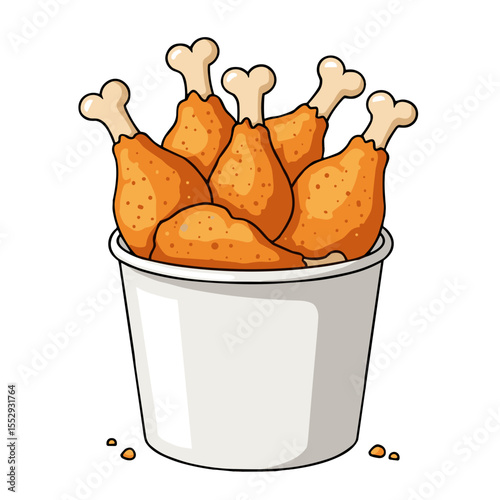 White bucket filled with fried chicken drumsticks