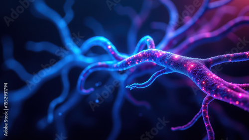 Vagus Nerve Stimulation (VNS) device illuminated with purple light, resembling neural activity.
