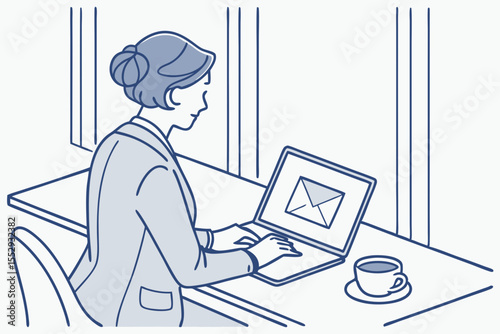 Businesswoman sending or receiving email inbox message, notification concept. Business communication flat vector illustration