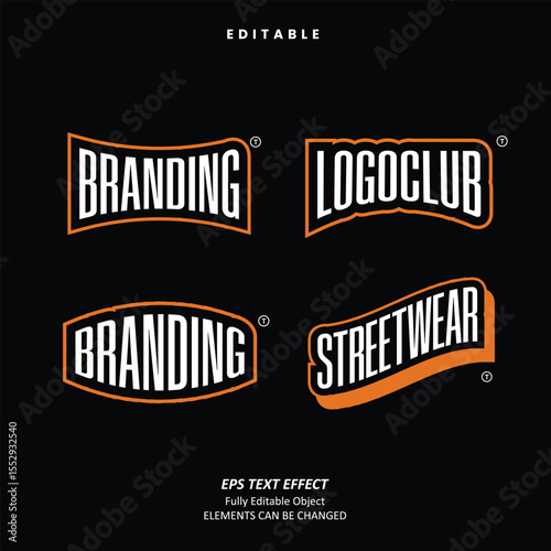 Editable Text Effect Vector of Black Orange Street wear Brand name apparel tshirt logo for craft, printing, small business, creative industry, card, apparel, community, bikers