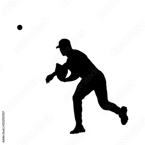 Baseball player thows ball, pitcher logo. Isolated vector silhouette