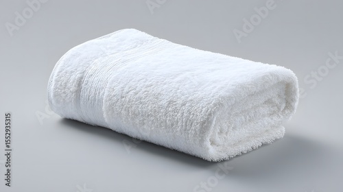 Neatly folded white cotton towel on a clean surface in soft studio lighting
