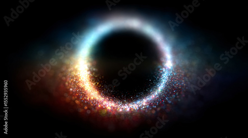 Gold glitter circle of light shine sparkles and golden spark particles in circle frame on black background. Christmas magic stars glow, firework confetti of glittery ring shimmer	