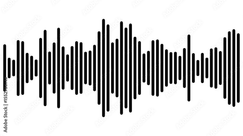 Black audio waveform spectrum animation. Alpha channel, spectrum audio animation, Wave form Audio Isolated on transparent background. Audio spectrum wave effect, waveform beats,