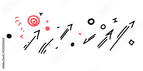 Hand drawn dynamic arrow lines and colorful dot elements creative movement effect vector illustration for anime style decoration and emphasis icon design