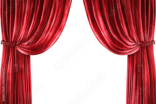 Elegant red velvet curtains stage theater performance backdrop decoration design element isolated on transparent background
