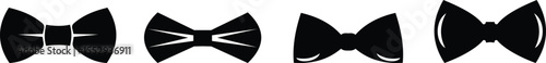 Elegant black Bows icon set in Different Styles for Gift Wrapping and Decorations. Fashion and elegance concept. realistic look accessory formal occasions, events or dressing up in style flat Design.