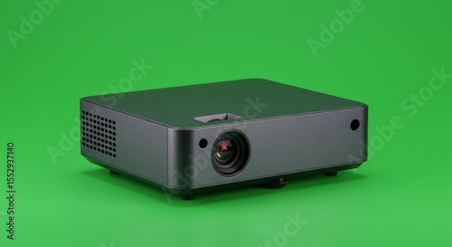 Modern Black Projector on a Vibrant Green Background, Studio Shot