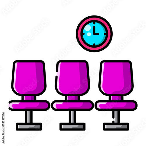 Made in UK Laundry day awaits beneath the clock with three purple chairs ready vector icon.