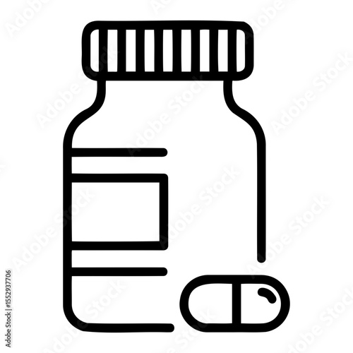 Medical bottle with pills, simple design, healthcare concept,