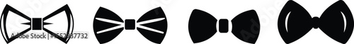 Elegant black Bows icon set in Different Styles for Gift Wrapping and Decorations. Fashion and elegance concept. realistic look accessory formal occasions, events or dressing up in style flat Design.