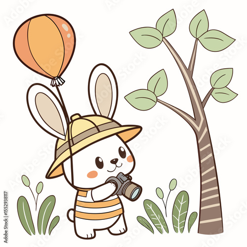 Charming SVG of a Mischievous Bunny featuring with a balloon, styled in a Safari Adventure theme with Savannah Heat hues